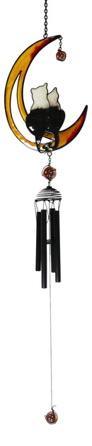 Cat Lovers On Moon Glass Gem Resonant Black Coated Copper Wind Chime Garden