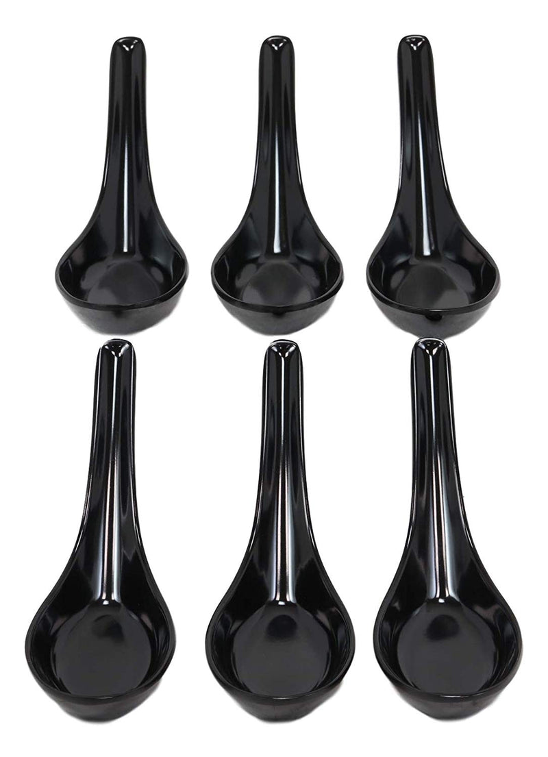 Glossy Black Melamine Soup Spoons Pack Of 6 Set Restaurant Supply Food Spoon