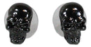 Ghastly Gothic Evil Grinning Skulls Gunmetal Stud Earrings Metal Pewter Alloy