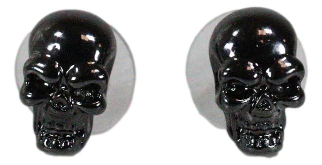 Ghastly Gothic Evil Grinning Skulls Gunmetal Stud Earrings Metal Pewter Alloy