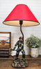 American Hero Fire Fighter Fireman Wielding Axe Table Lamp With Red Shade