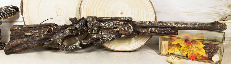 Large Rustic Wild West Western Faux Distressed Wood Rifle Gun Wall Decor Plaque