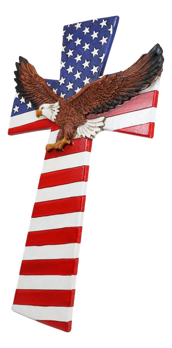 Ebros Patriotic USA American Flag With Soaring Bald Eagle Wall Cross Decor Plaque