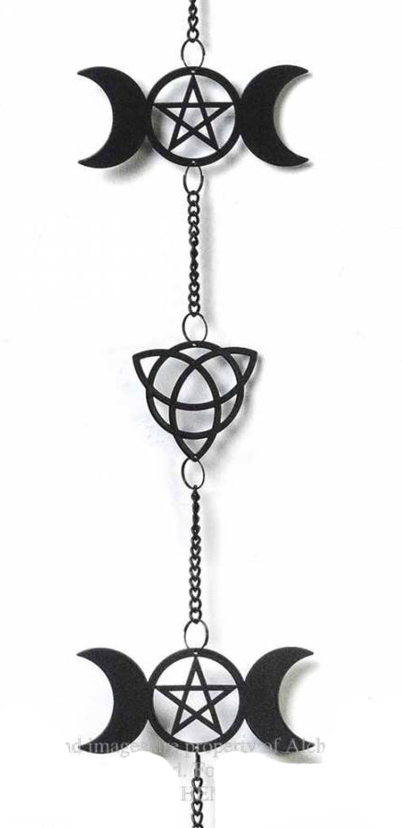 Wicca Triskele Triple Moon Goddess Black Coated Steel Metal Wind Chime Mobile