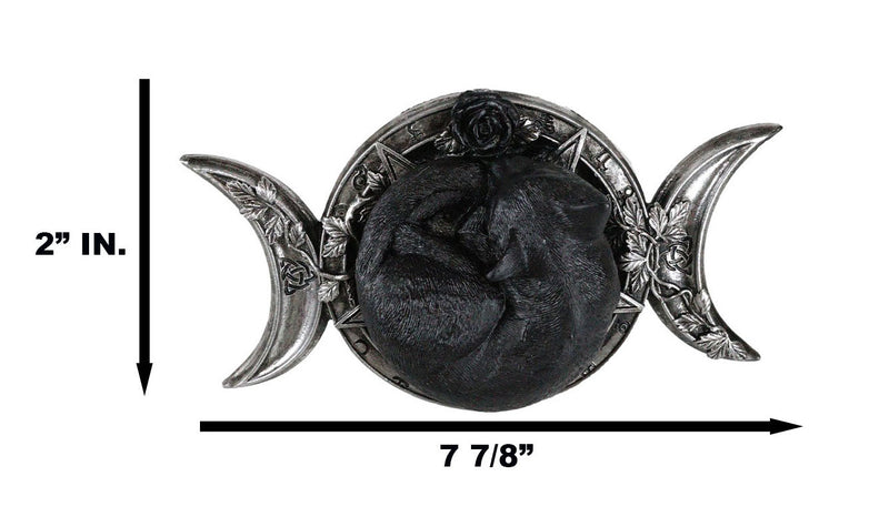 Wicca Witchcraft Triple Moon Insignia With Sleeping Black Cat And Rose Figurine