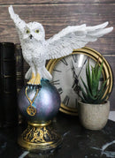 Gothic Snowy Owl Talisman Pentagram Pendant Perching On Gazing Ball Orb Figurine