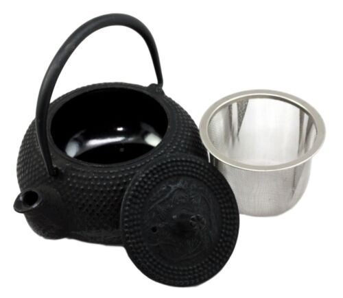 Ebros Japanese Tetsubin Black Cast Iron Teapot Imperial Hobnail Design Tea Pot 9 fl oz