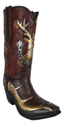 Western Deer Antlers Horseshoe Floral Scroll Art Cowboy Cowgirl Boot Vase Figurine