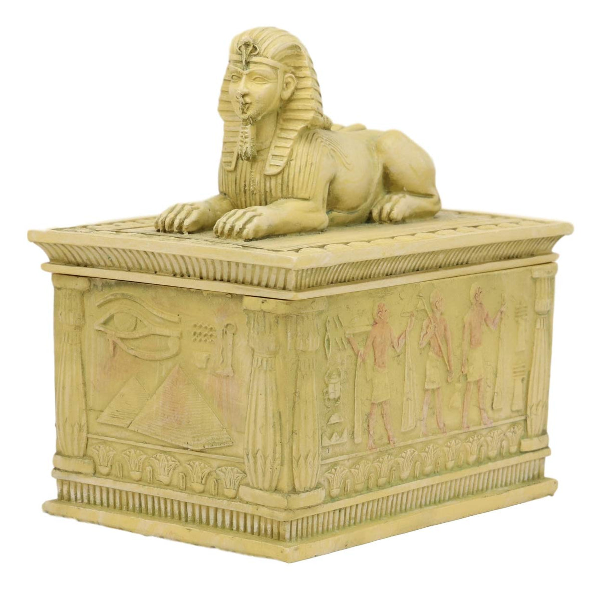 Ebros Egyptian Guardian Sphinx Decorative Rectangular Box in Sandstone Finish 4.25" Long Classical Egypt Monument Androsphinx with Hieroglyphic Deities Jewelry Trinket Box Sculpture - Ebros Gift