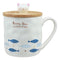 Happy Days Kitty Cat With Fishes Ceramic Coffee Tea Mug Cup With Spoon And Lid