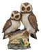 Romantic 2 Great Horned Owl Couple On Tree Stump Statue 6.25"H Valentines Owls
