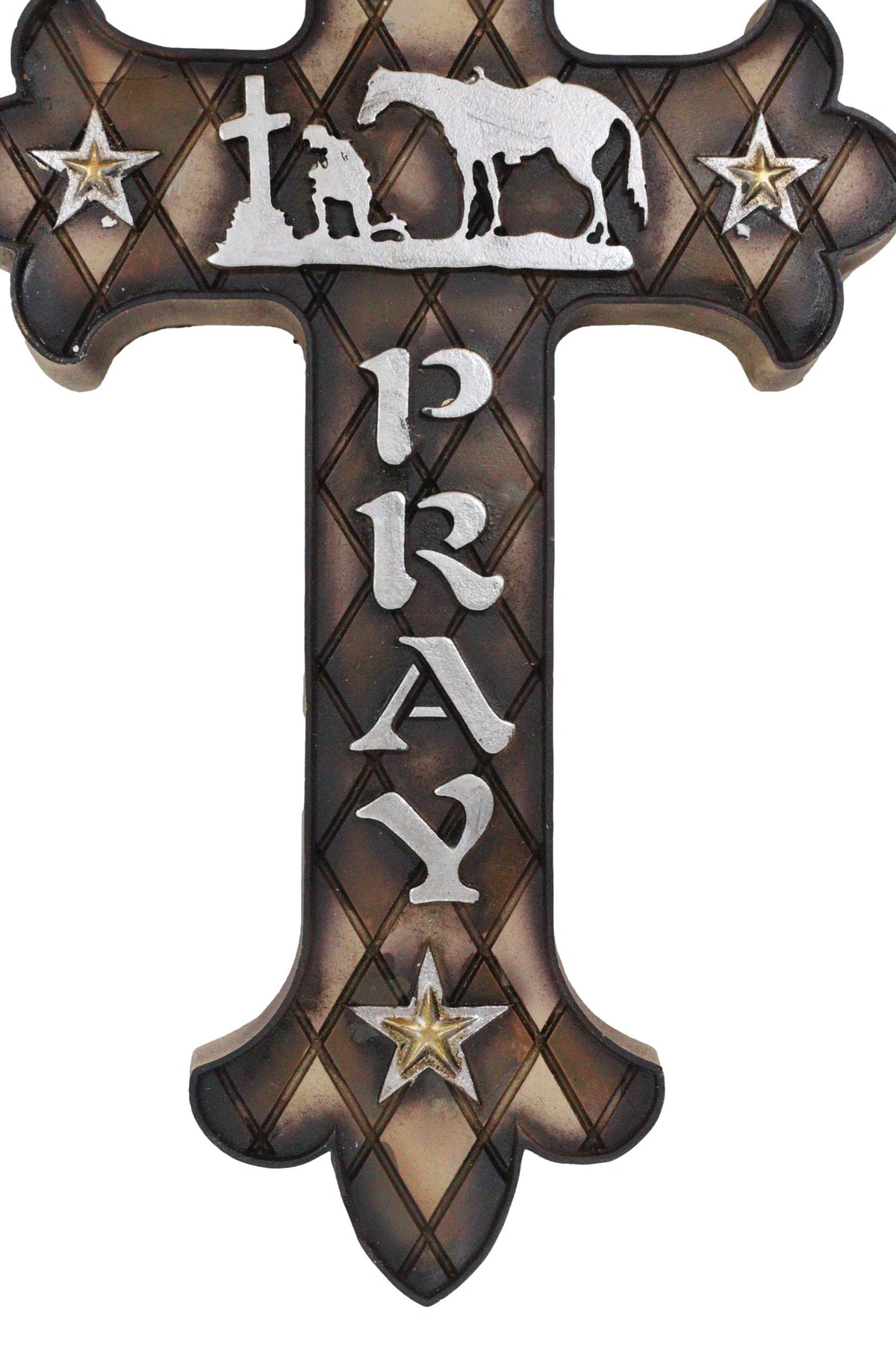 Western Kneeling Cowboy With Horse In Prayer At Calvary Fleur De Lis Wall Cross