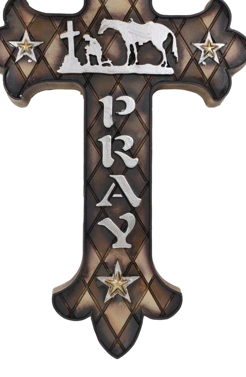 Western Kneeling Cowboy With Horse In Prayer At Calvary Fleur De Lis Wall Cross
