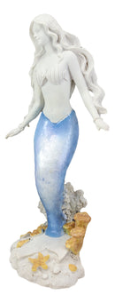 Ebros Capiz Blue & White Ombre Tail Mermaid Standing By Sea Coral Reef Statue