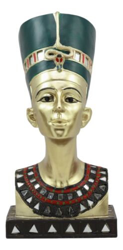 Ebros Golden Ancient Egyptian Queen Nefertiti Bust Statue 9.75" Tall Wife of Pharaoh Akhenaten - Ebros Gift