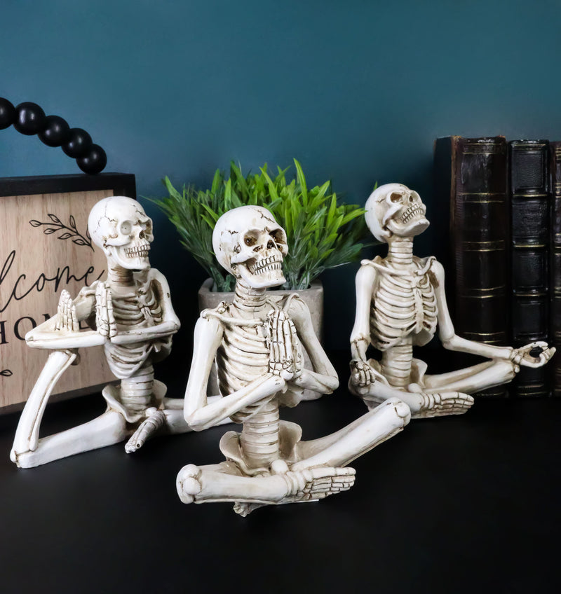 Ebros Set of 3 Whimsical Namaste Meditating Yoga Skeletons Trio Figurines 5.5" Tall