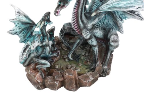 Narygos Blue Iceberg Mother Dragon With Baby Dragons Statue Home Decor Fantasy - Ebros Gift