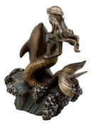 Ebros Mermaid Embracing Dolphin By Ocean Waves Statue 4.5"L Nautical Decor
