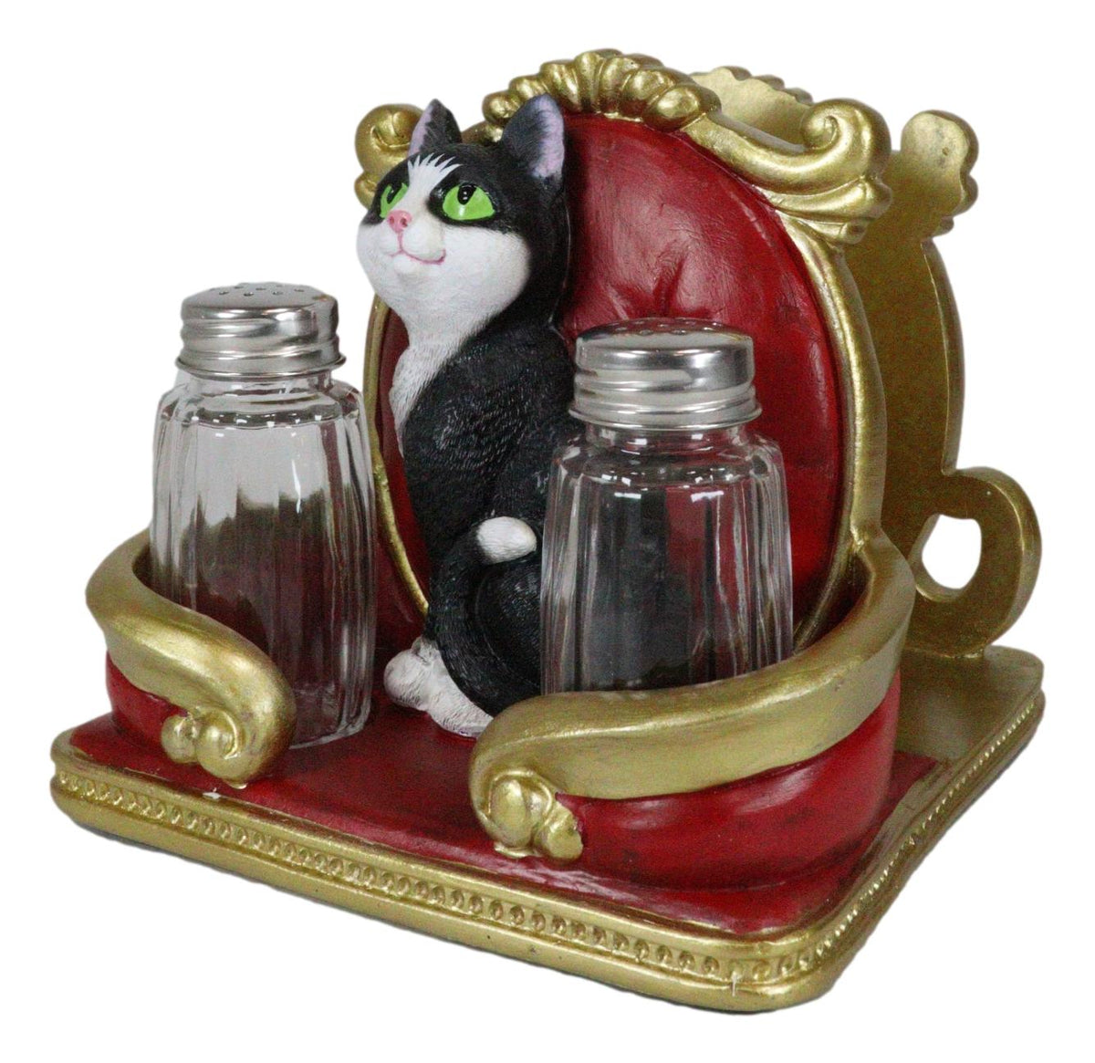 Royal Service Black and White Tuxedo Cat Napkin And Salt Pepper Shakers Holder - Ebros Gift