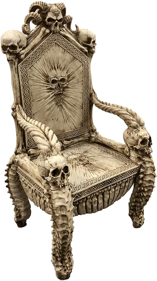 56"H Fantasy Underworld White Walker Skeleton Spines & Bones Skull Throne Chair