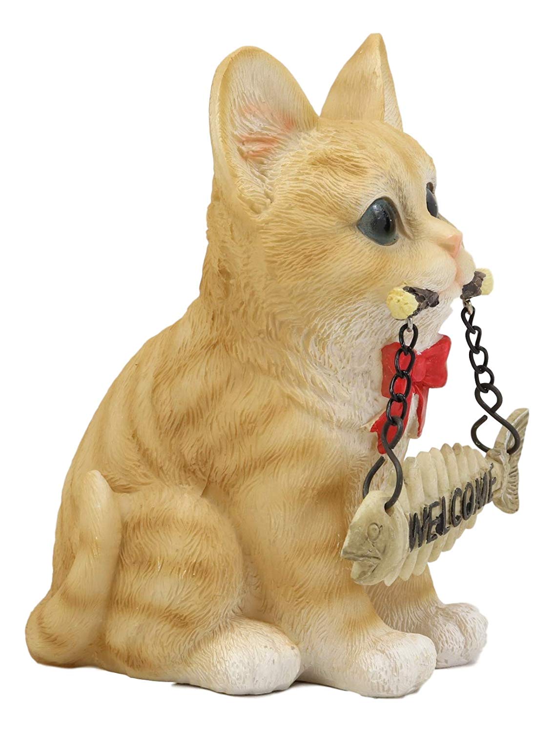 Set of 4 Cats Black White Tabby Grey Kittens With Fish Bones Welcome Figurines