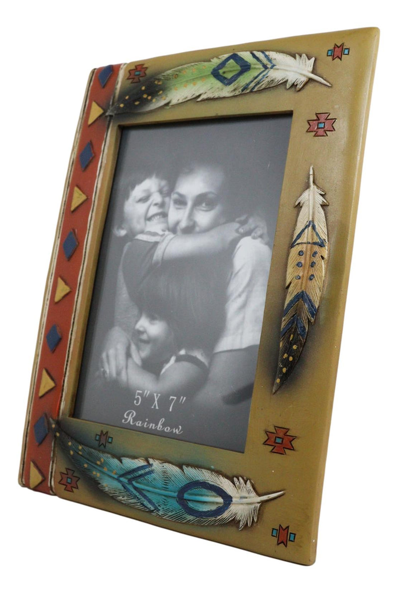 Rustic Southwestern Boho Aztec Vectors And Indian Feathers Picture Frame 5"X7"