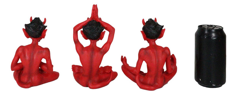 Set of 3 Red Demon Imp Devils in Yoga Lotus Meditation Poses Figurines
