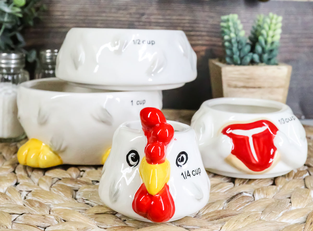 Ceramic Farm Hen Chicken Serving Beef Steak Measuring Cups Set of 4 For Baking
