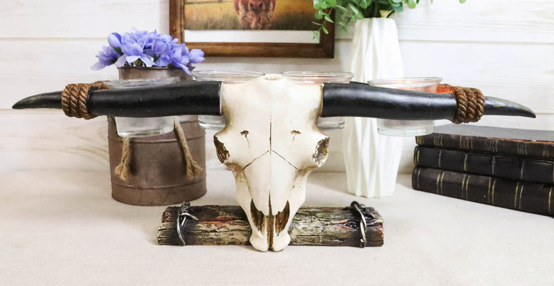 Rustic Western Steer Bull Cow Skull Decorative 4 Votives Candle Holder Figurine