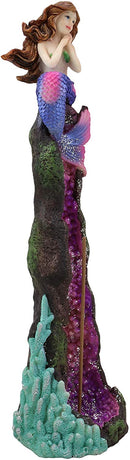 Ebros Ocean Mermaid Sitting On A Purple Coral Reef Pillar Tower Incense Burner