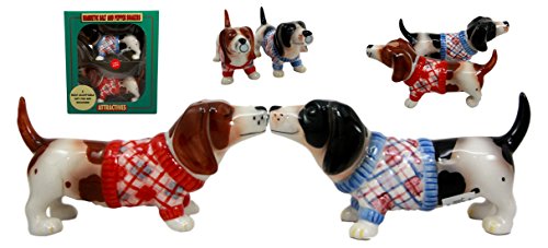 Ebros French Basset Hounds Magnetic Ceramic Salt Pepper Shakers Collectible Set - Ebros Gift