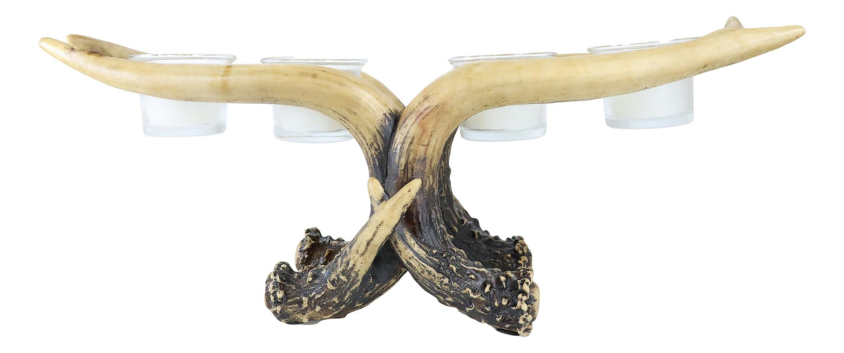 Wildlife Rustic Buck Deer Stag Entwined Antlers 4 Votives Candle Holder Figurine