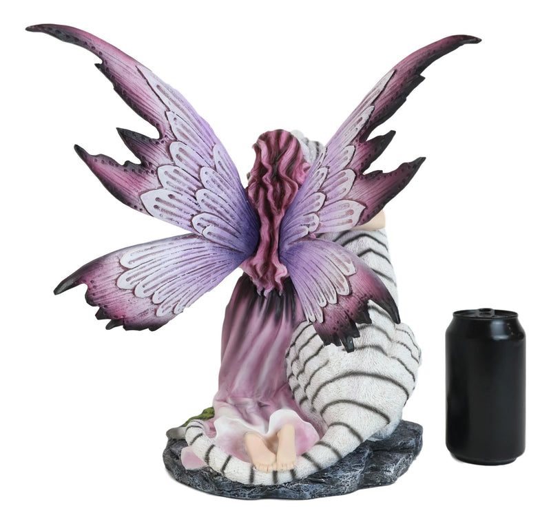 Large Lavender Fairy Embracing Siberian White Tiger Statue Fantasy Home Decor