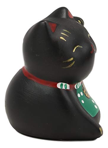 Ebros Japanese Lucky Charm Beckoning Cat Black Maneki Neko With Baby Bib Mini Figurine