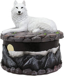 Ebros Albino White Wolf in Repose Round Jewelry Decorative Box 5.25" Diameter