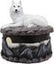 Ebros Albino White Wolf in Repose Round Jewelry Decorative Box 5.25" Diameter