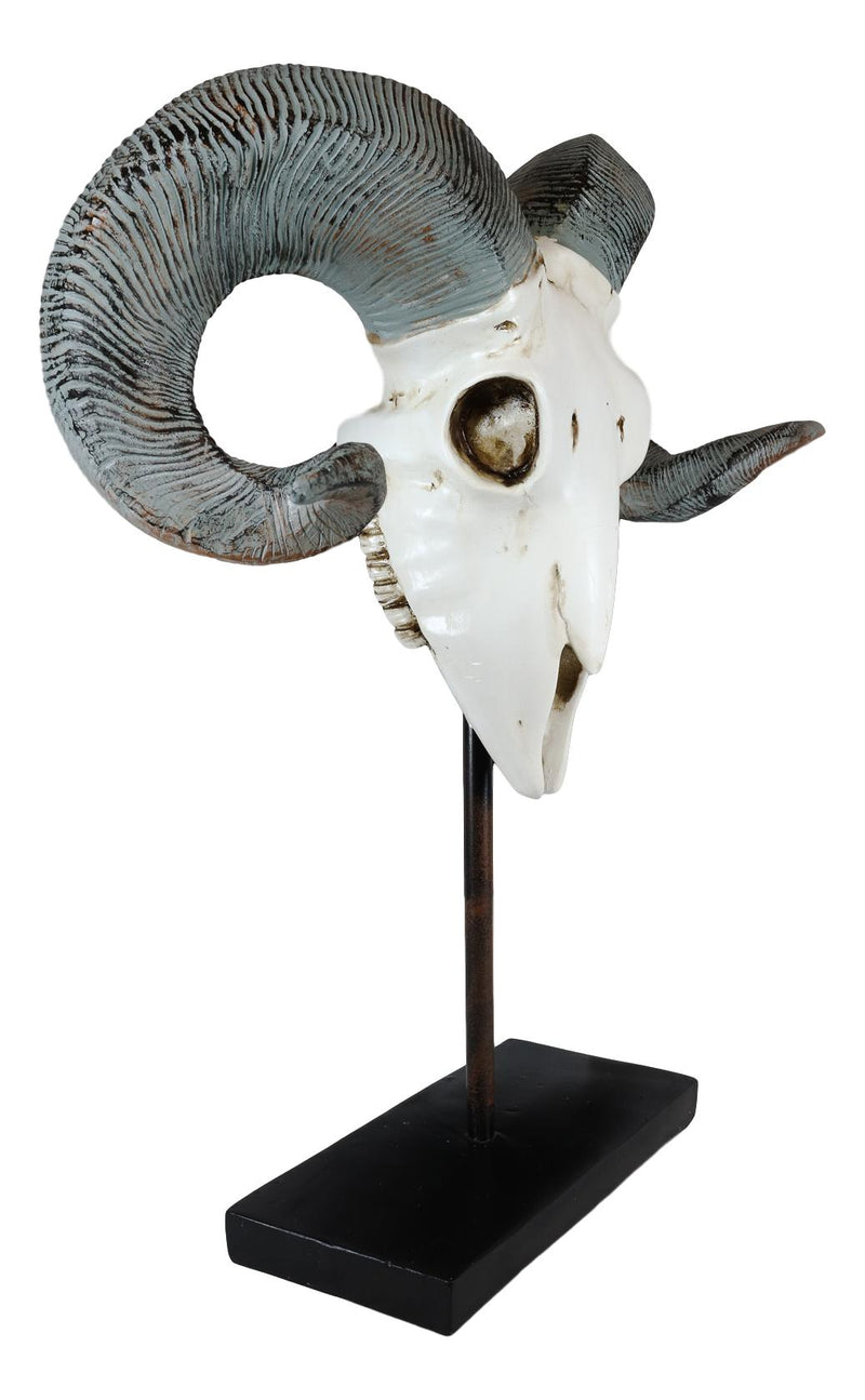 Realistic Bighorn Sheep Ram Head Skull Rustic Sculpture On Pole Stand 18"H