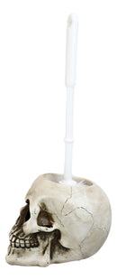 Macabre Grinning Skull Cranium Toilet Brush & Base Holder Bathroom 2 Piece Set