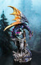 Metallic Blue Iridescent Dragon Protecting Castle On Mountain Cliff Figurine