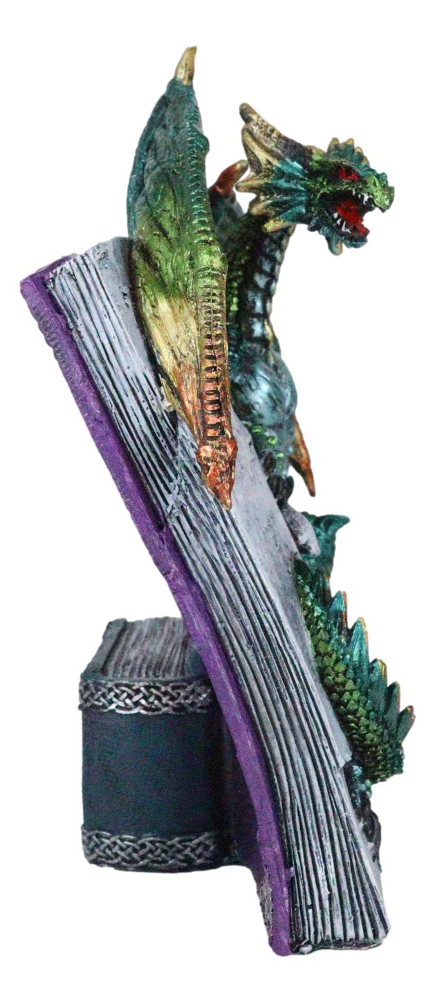 Guardian Of Bibliography Gold Green Dragon Emerging Out Of Spell Book Figurine