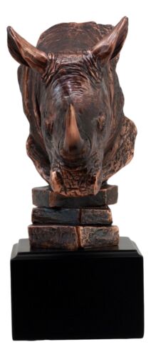 Black African Rhinoceros Bust Statue 7.5"H Rhino Monolith Bronze Electroplated