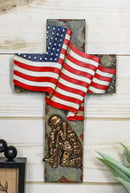 Patriotic Battlefield Kneeling Soldier In Prayer With American Flag Wall Cross