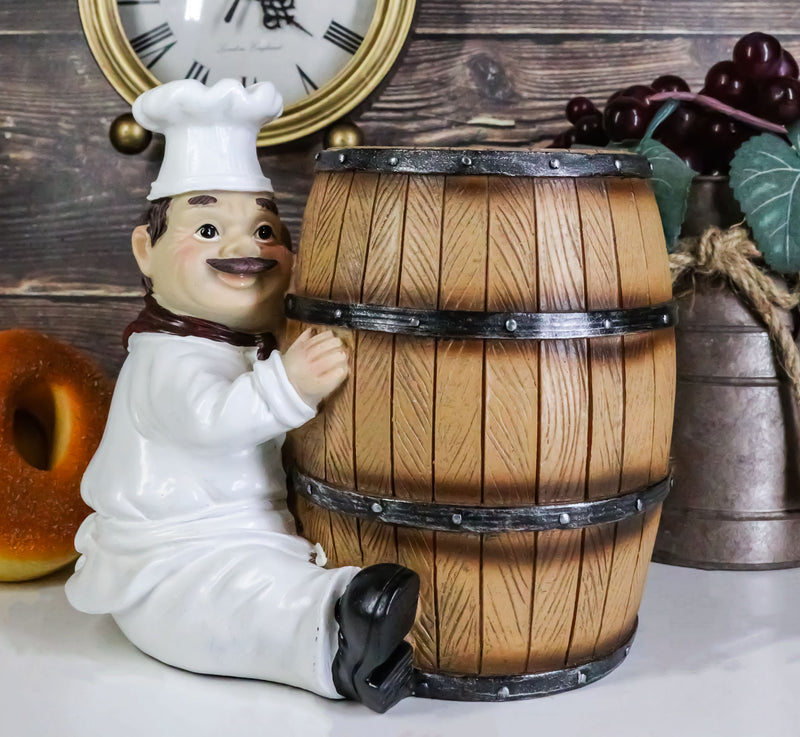 Iron Chef Jean Hugging Wooden Old Fashioned Wine Barrel Kitchen Utensil Holder