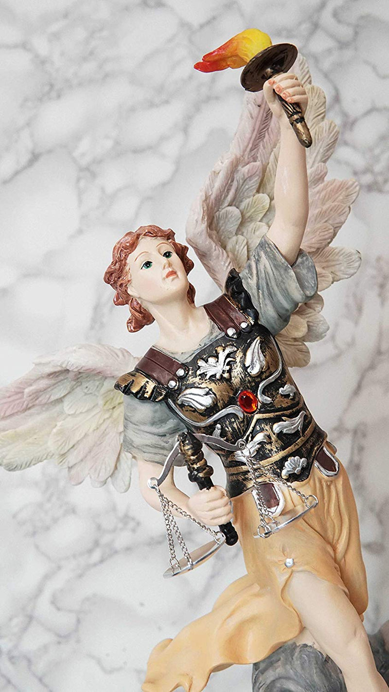 Ebros Byzantine Archangel Saint Uriel Statue with Brass Name Plate Wooden Base