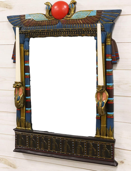 Ebros Egyptian Cobras with Isis and Ra Wall Mirror with 2 Candle Holders Plaque