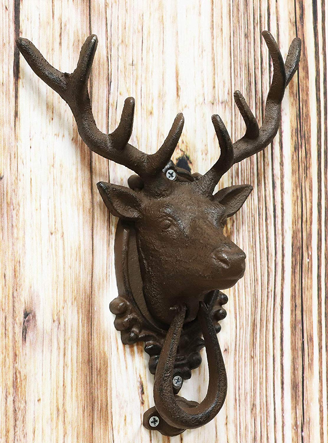 Ebros Gift Rustic Western Forest Horned Elk Deer Head Cast Iron Door Knocker 10.5" Tall Figurine Decorative Knockers Buck for Hunter Cabin Lodge Home Accent Decor Hardware