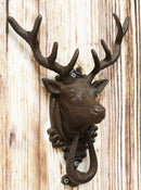 Ebros Gift Rustic Western Forest Horned Elk Deer Head Cast Iron Door Knocker 10.5" Tall Figurine Decorative Knockers Buck for Hunter Cabin Lodge Home Accent Decor Hardware