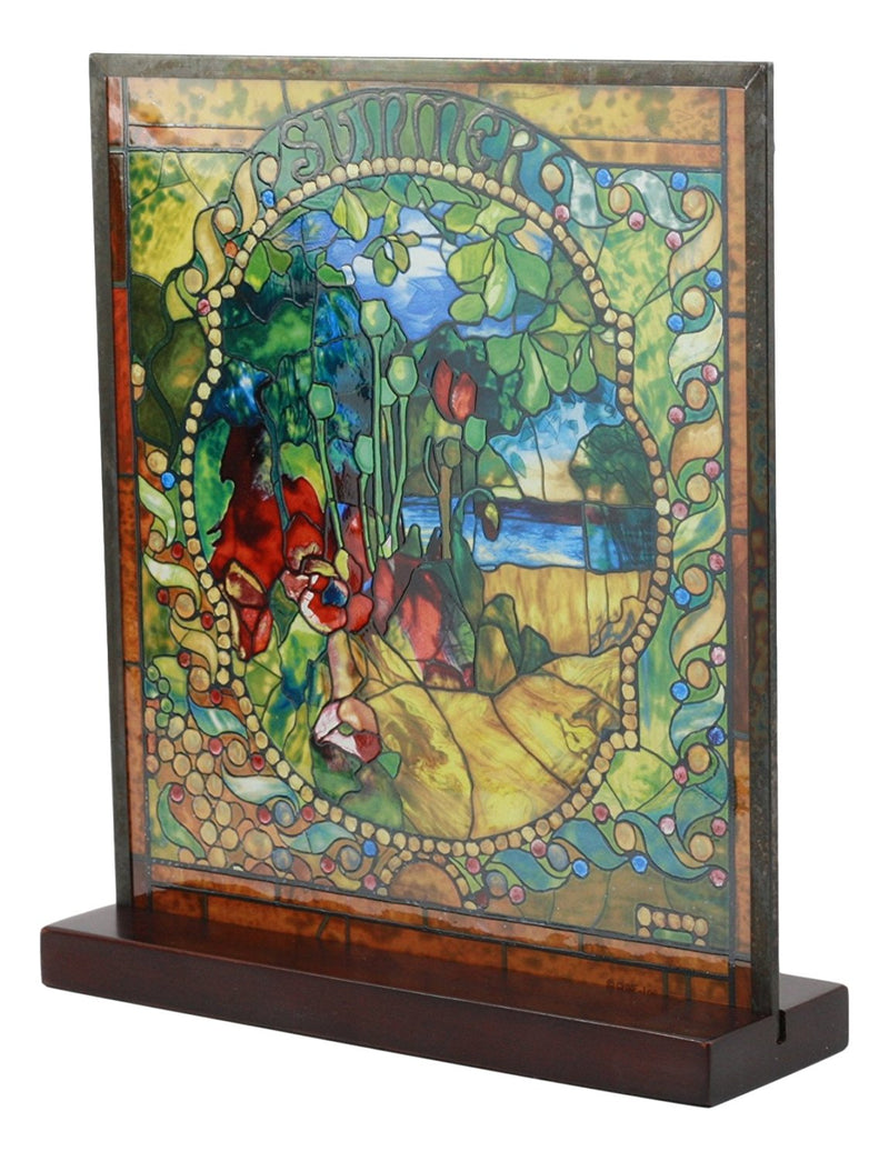 Ebros Louis Comfort Tiffany Four Seasons Collection Summer Stained Glass Art With Base Decor