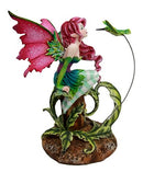 Ebros Gift Amy Brown Magenta Forest Fairy With Flirting Hummingbird Figurine 6"H