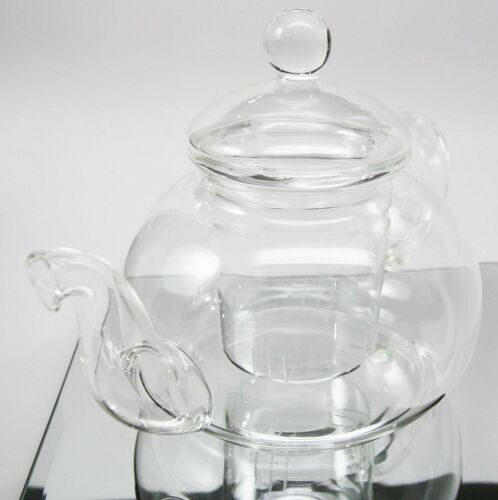 Ebros Glass Tea Pot With Tea Leaves Infuser Medium 5.25" Tall 28 Ounce Capacity